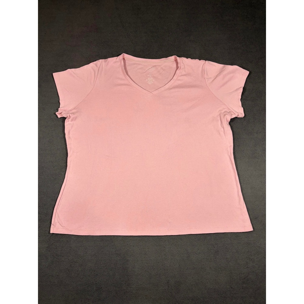 St John's Bay Essential Tee Womens XXL Pink V-Neck Short Sleeve Cotton Solid